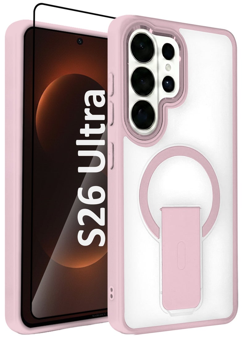 CATANES Magnetic Ring Kickstand Case for Galaxy S26 Ultra – Frosted Protective Back with Grip Holder with 3D Screen Protector - Pink - Image 1